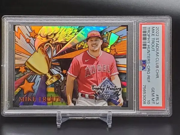 Mike Trout 2022 Topps Stadium Chrome Orange Trophy Hunters Refractor /25 Los Angeles Angels RL-3 PSA 10