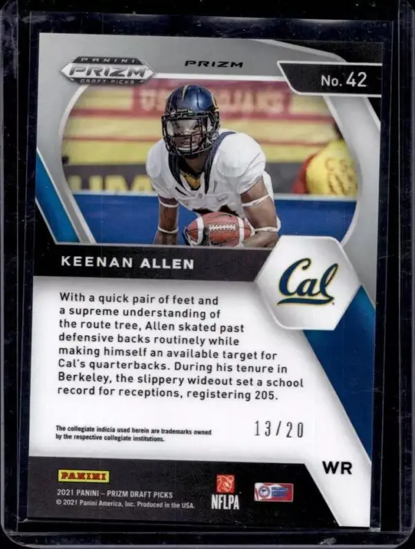 Keenan Allen 2021 Panini Prizm Draft Pink Circles /20 California Golden Bears 42 - Image 2