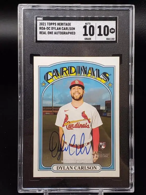 Dylan Carlson 2021 Topps Heritage Real One Auto RC St. Louis Cardinals SGC 10