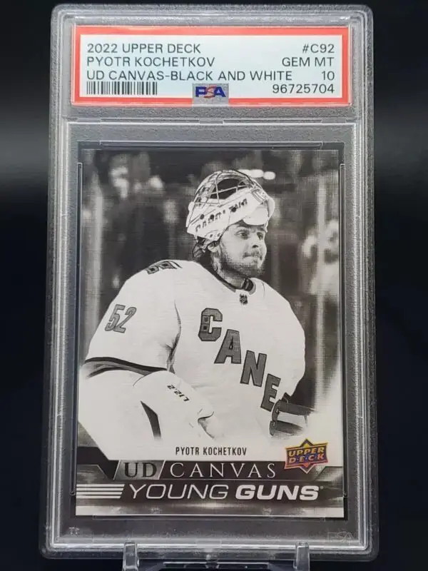 Pyotr Kochetkov 2022-23 Upper Deck Series 1 Black & White Young Guns Carolina Hurricanes C92 PSA 10