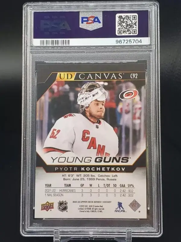 Pyotr Kochetkov 2022-23 Upper Deck Series 1 Black & White Young Guns Carolina Hurricanes C92 PSA 10 - Image 2