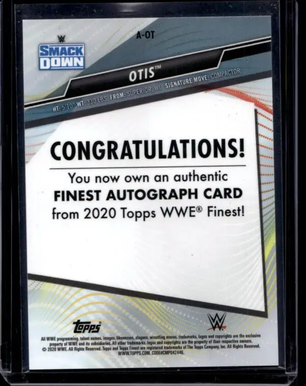 Otis 2020 Topps WWE Finest Finest Autographs Orange Auto /50 A-OT - Image 2