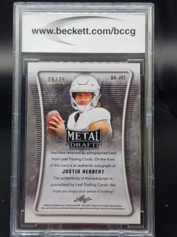 Justin Herbert 2020 Leaf Metal Draft Prismatic Blue RC Auto /35 Oregon Ducks BCCG 10 - Image 2