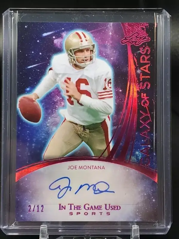 Joe Montana 2024 Leaf In The Game Used Galaxy of Stars Auto /16 San Francisco 49ers GS-JM2