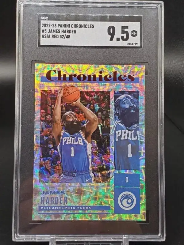 James Harden 2022-23 Panini Chronicles Asia Red /48 Philadelphia 76ers SGC 9.5