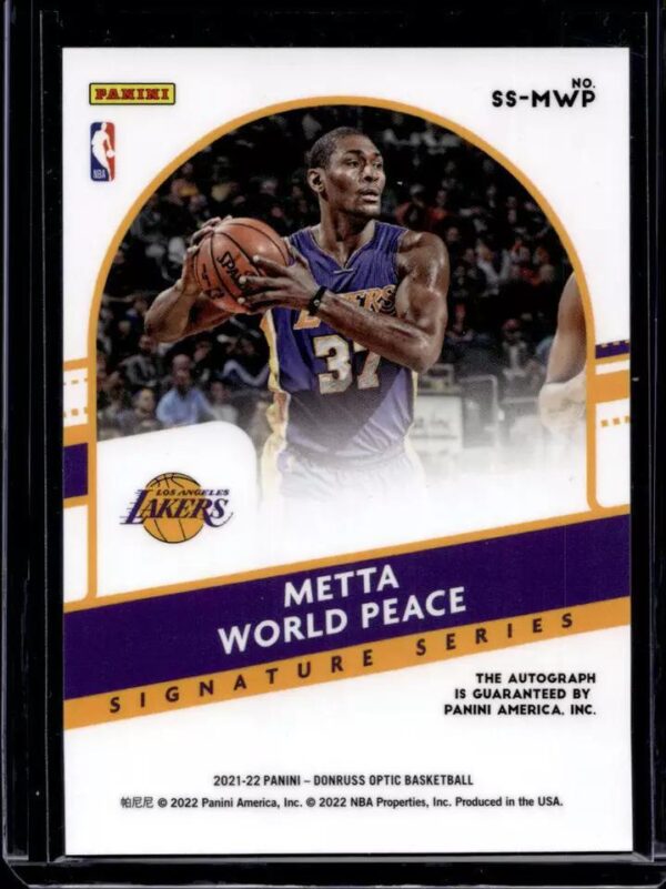 Metta World Peace 2021-22 Donruss Optic Signature Series Auto Los Angeles Lakers SS-MWP - Image 2