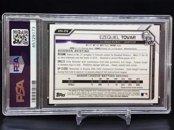 Ezequiel Tovar 2021 Bowman Chrome 1st Auto Colorado Rockies CPA-ETO PSA 10/10 - Image 2