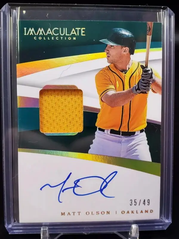 Matt Olson 2018 Panini Immaculate Relic Auto /49 Oakland Athletics IMS-MT