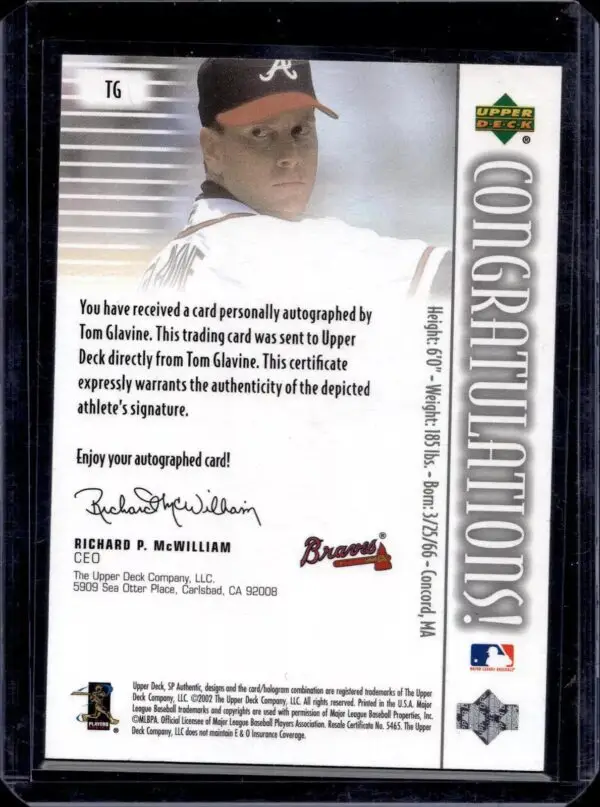 Tom Glavine 2002 SP Authentic Chirography Auto Atlanta Braves TG - Image 2