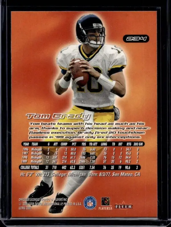 Tom Brady 2000 Ultra Rookie New England Patriots 234 - Image 2