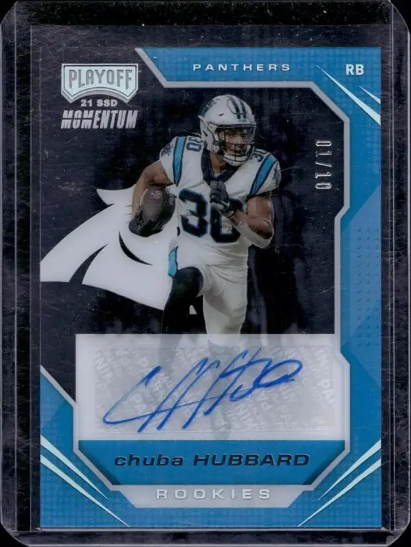 Chuba Hubbard 2021 Panini Chronicles Playoff RC Auto /10 Carolina Panthers