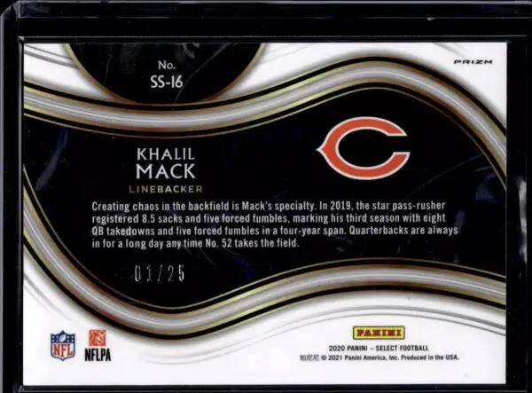 Khalil Mack 2020 Panini Select Snapshots Prizm Tie-Dye /25 Chicago Bears SS-16 - Image 2