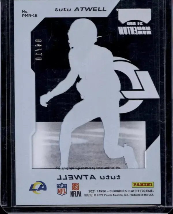 Tutu Atwell 2021 Panini Chronicles Playoff Auto /10 Los Angeles Rams PMR-18 - Image 2