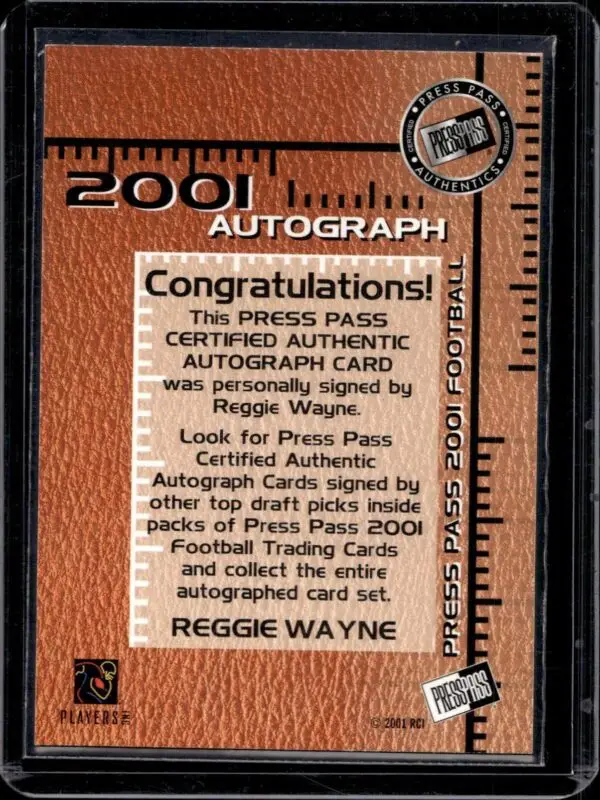 Reggie Wayne 2001 Press Pass Auto Miami Hurricanes NNO - Image 2