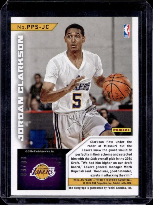 Jordan Clarkson 2014-15 Panini Totally Certified Auto /99 Los Angeles Lakers - Image 2