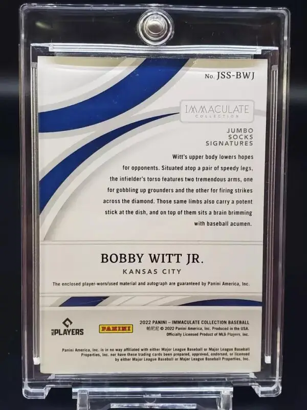 Bobby Witt Jr 2022 Panini Immaculate Socks Auto /63 Kansas City Royals JSS-BWJ - Image 2