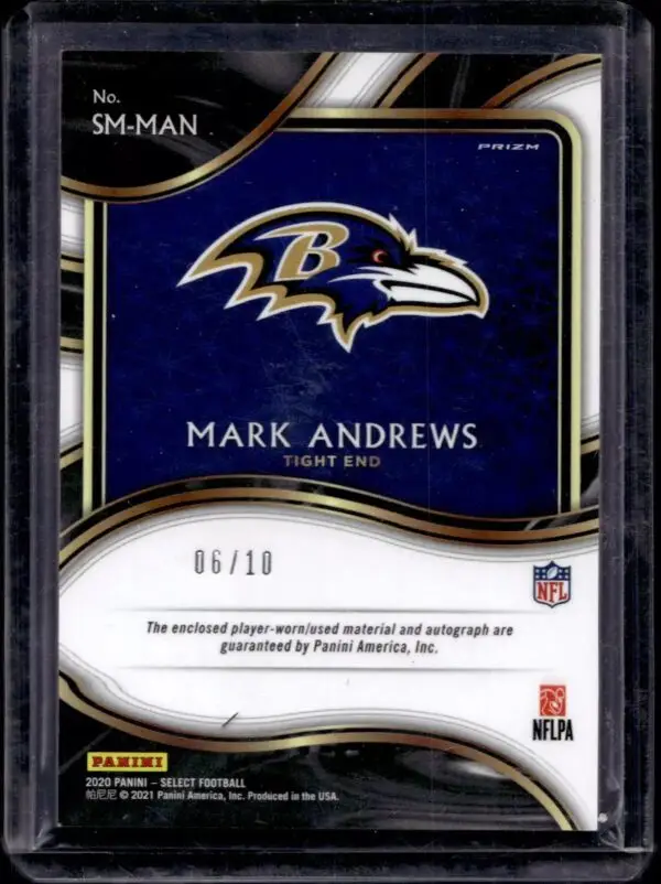 Mark Andrews 2020 Panini Select Gold Prizm Auto /10 Baltimore Ravens SM-MAN - Image 2