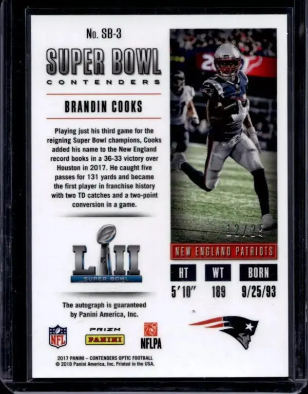 Brandin Cooks 2017 Contenders Optic Super Bowl Auto /25 New England Patriots - Image 2