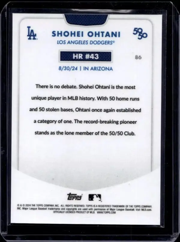 Shohei Ohtani 2024 Topps 50/50: Shohei Ohtani Chrome Gold /50 Los Angeles Dodgers 86 - Image 2