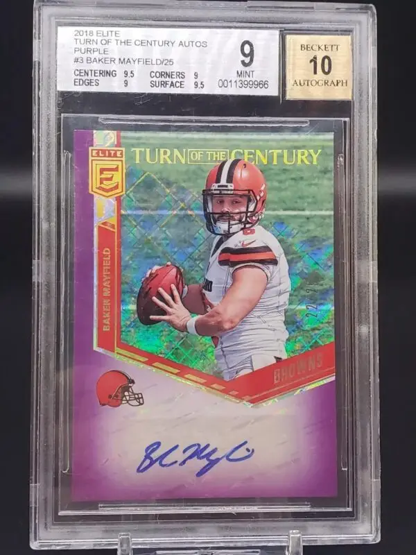 Baker Mayfield ***2018 Donruss Elite RC Purple Auto /25 Cleveland Browns TC-BM BGS 9