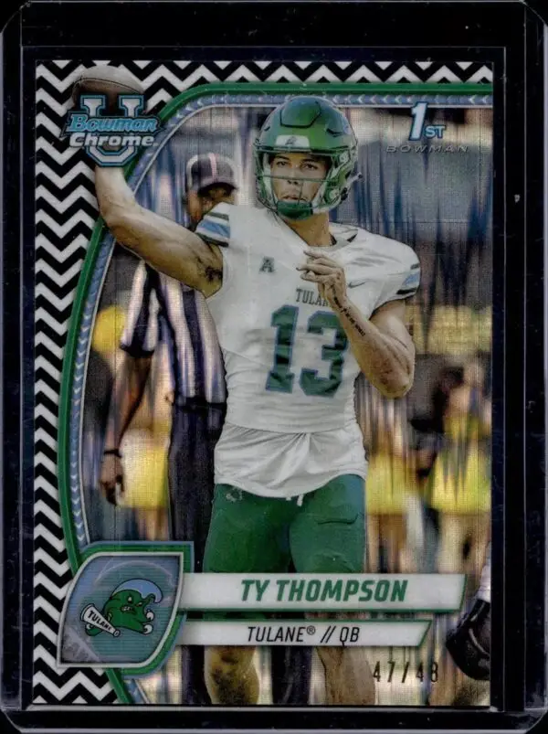 Ty Thompson 3 Card Lot 2024 Bowman U Chrome Stealth /24 Aqua Mini /275 X-Fractor Tulane Green Wave