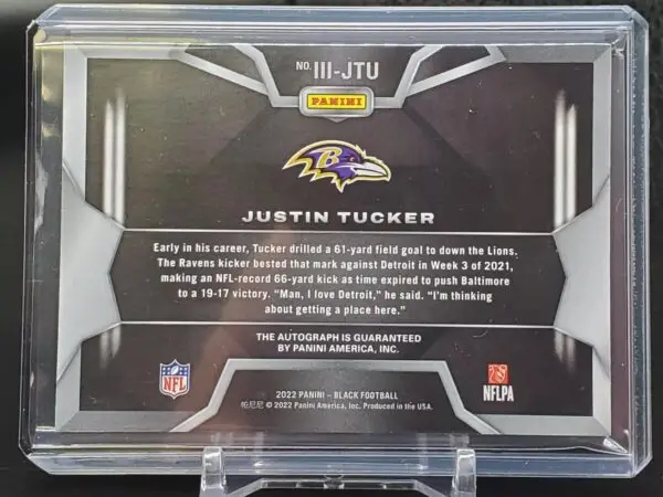 Justin Tucker 2022 Panini Black Shadowbox Auto /25 Baltimore Ravens III-JTU - Image 2