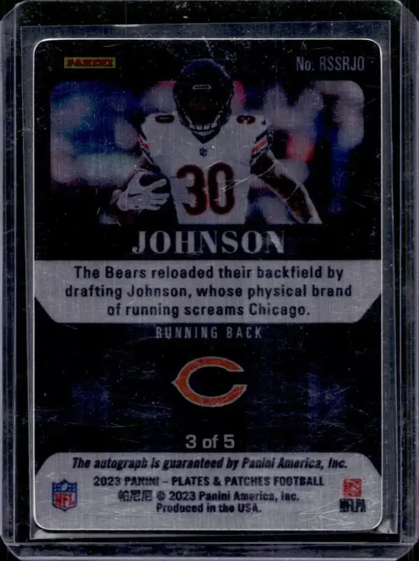 Roschon Johnson 2023 Plates & Patches RC Steel Flash Grafitti Auto /5 Chicago Bears - Image 2