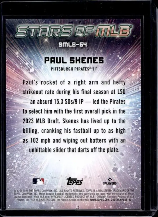 Paul Skenes 2024 Topps Update Stars of MLB Red /75 RC Pittsburgh Pirates SMLB-64 - Image 2