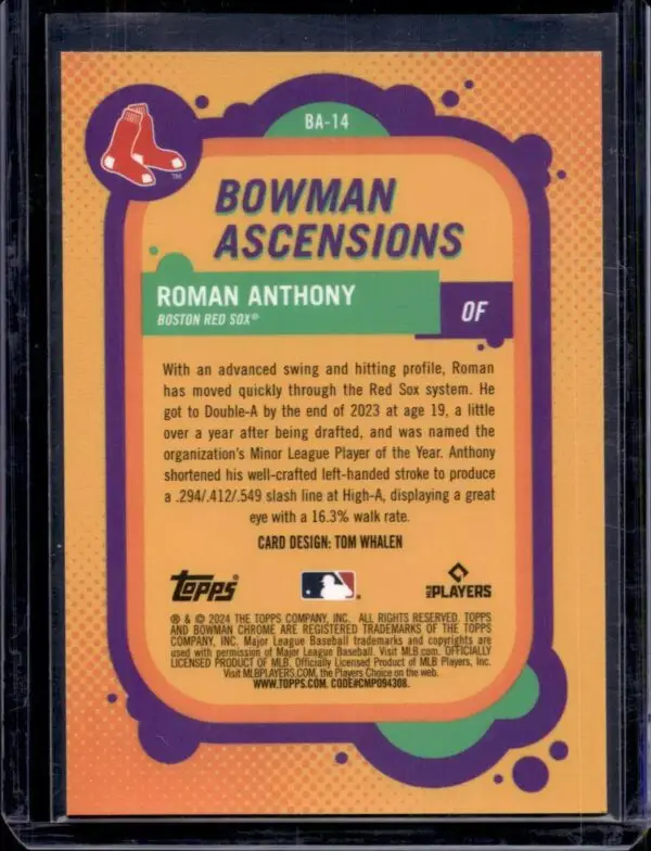 Roman Anthony 2024 Bowman Mega Chrome Ascensions Boston Red Sox BA-14 - Image 2