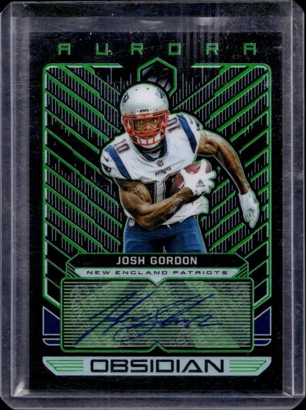 Josh Gordon 2019 Panini Obsidian Aurora Green Auto /25 New England Patriots