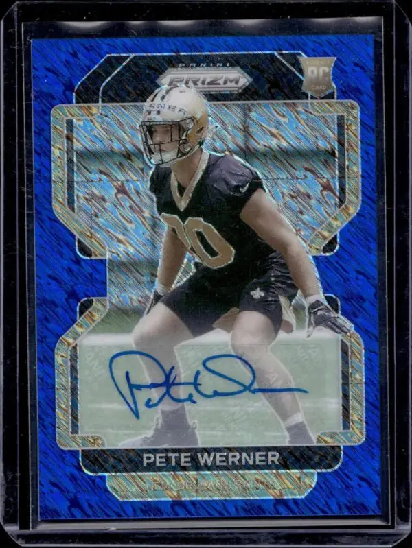 Pete Werner 2021 Panini Prizm RC Blue Shimmer Auto /25 Rookie New Orleans Saints