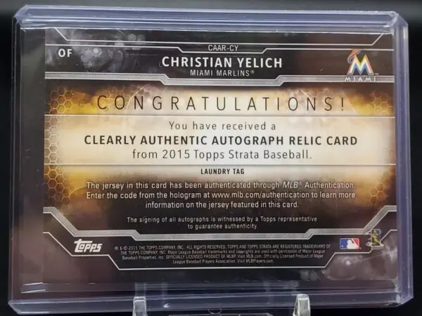 Christian Yelich 2015 Topps Strata 1/1 Laundry Tag Auto Miami Marlins CAAR-CY - Image 2