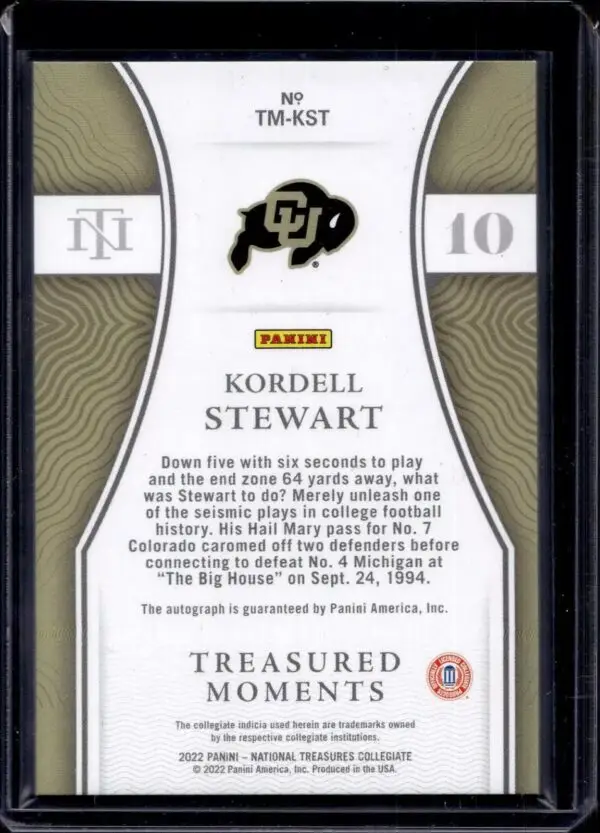 Kordell Stewart 2022 National Treasures Collegiate Moments Auto /99 Colorado Buffaloes - Image 2