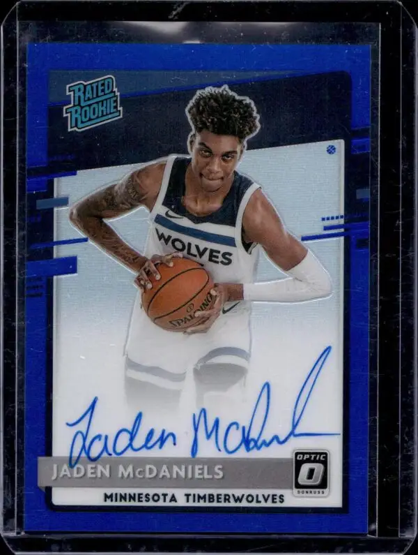 Jaden McDaniels 2020-21 Donruss Optic Rated Rookie Blue Auto /49 Minnesota Timberwolves