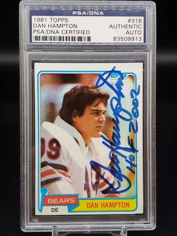 Dan Hampton Signed 1981 Topps RC 'HoF 2002' Chicago Bears 316 PSA Authentic