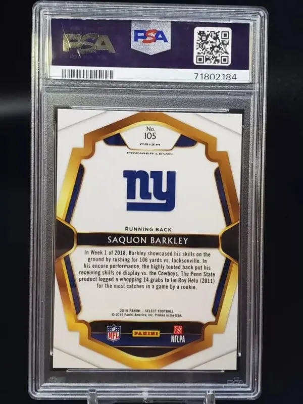 Saquon Barkley 2018 Panini Select Silver RC New York Giants 105 PSA 10 - Image 2