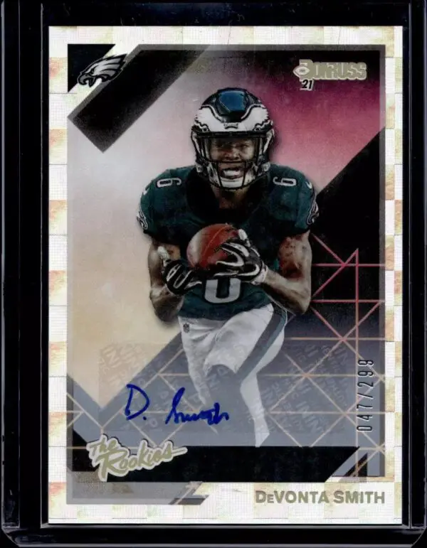 DeVonta Smith 2021 Donruss The Rookies Auto /299 Philadelphia Eagles TR-DVS