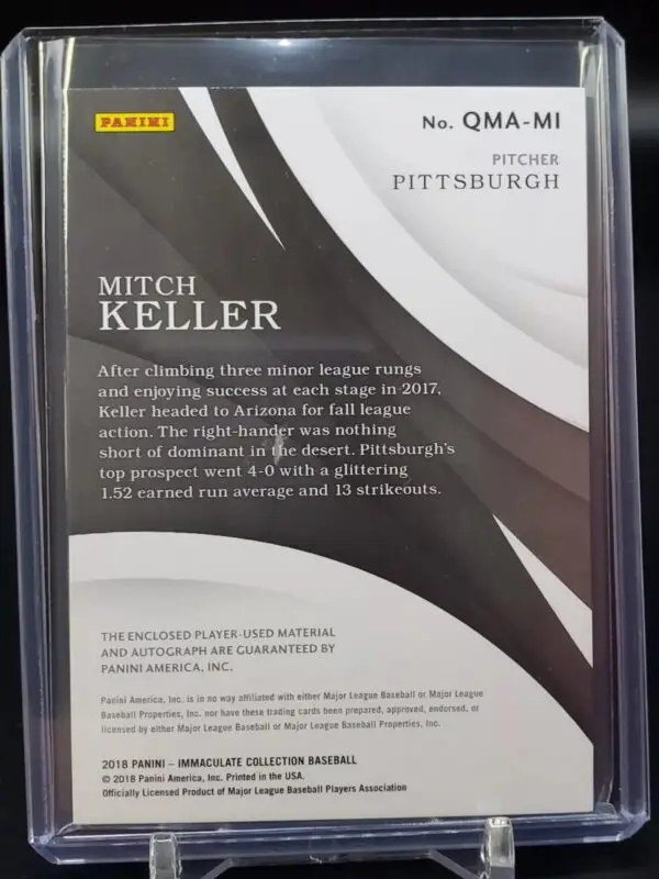 Mitch Keller 2018 Panini Immaculate Relic Auto /99 Pittsburgh Pirates QMA-MI - Image 2