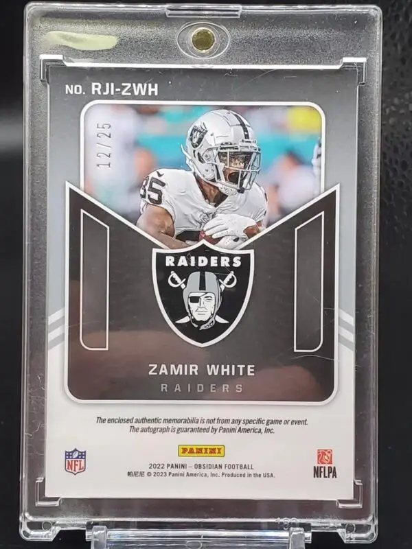 Zamir White 2022 Panini Obsidian RC Auto /25 Las Vegas Raiders RJI-ZWH - Image 2