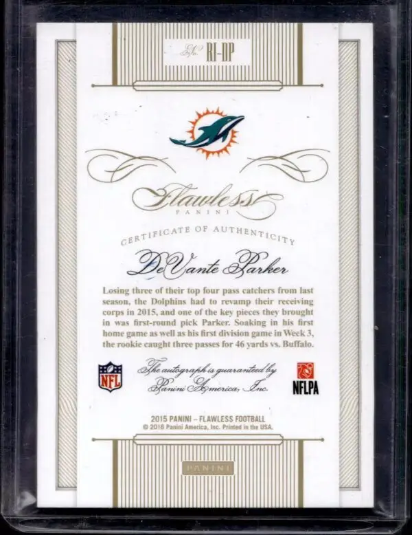 DeVante Parker 2015 Panini Flawless Rookie Inscriptions Auto /25 Miami Dolphins RI-DP - Image 2