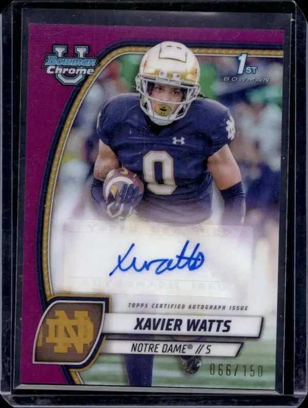 Xavier Watts 2024 Bowman U Chrome Fuchsia Auto /150 Notre Dame Fighting Irish PA-XWA