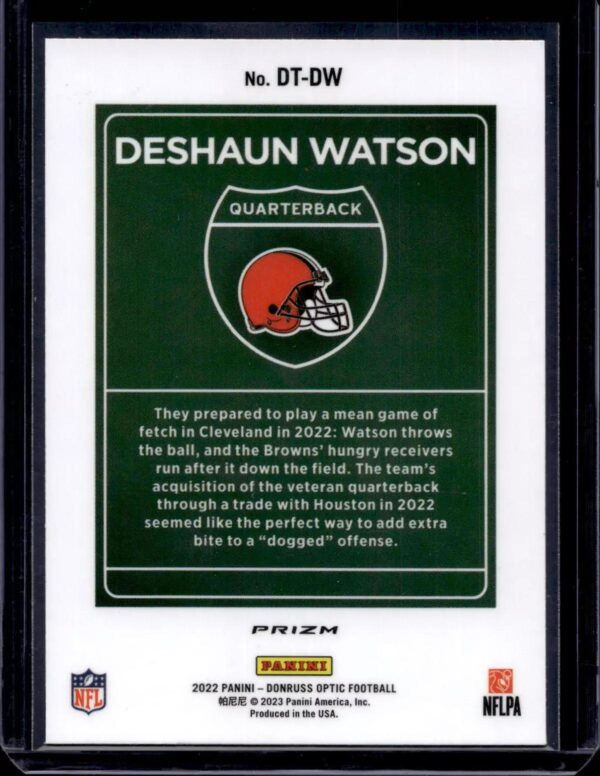 Deshaun Watson 2022 Donruss Optic Downtown Cleveland Browns DT-DW - Image 2