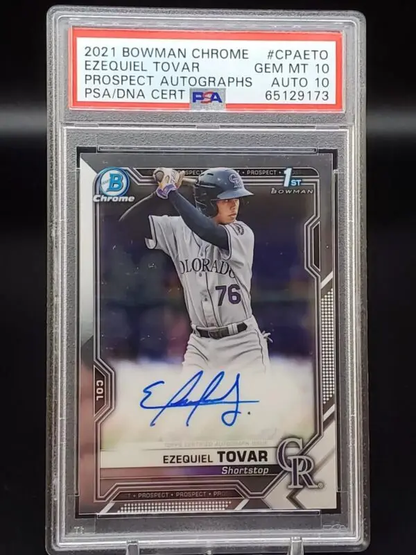 Ezequiel Tovar 2021 Bowman Chrome 1st Auto Colorado Rockies CPA-ETO PSA 10/10