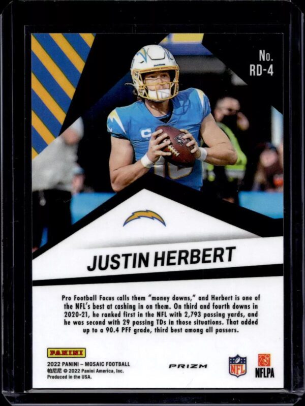 Justin Herbert 2022 Panini Mosaic Razzle Dazzle Los Angeles Chargers RD-4 - Image 2