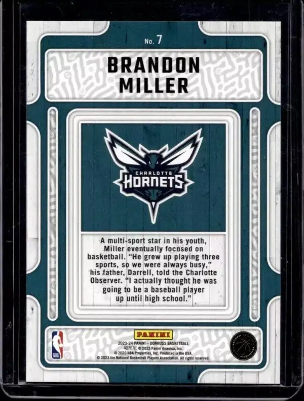 Brandon Miller 2023-24 Donruss Hardwood Masters Holo Laser /99 Charlotte Hornets 7 - Image 2