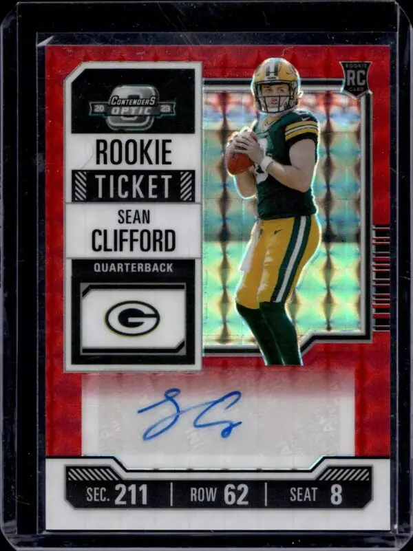 Sean Clifford 2023 Panini Zenith Contenders Optic Red Auto /23 RC Green Bay Packers 119