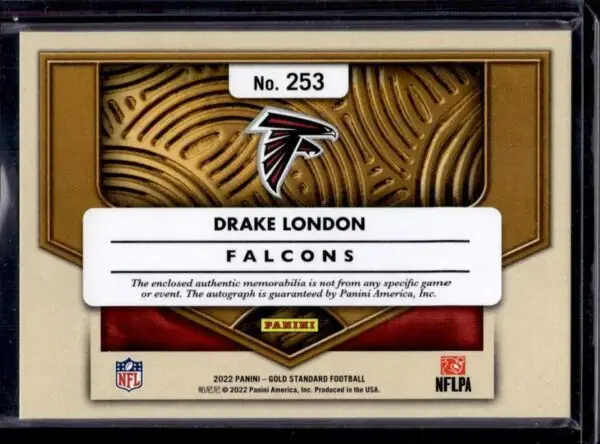 Drake London 2022 Panini Gold Standard Auto /149 RC Atlanta Falcons 253 - Image 2