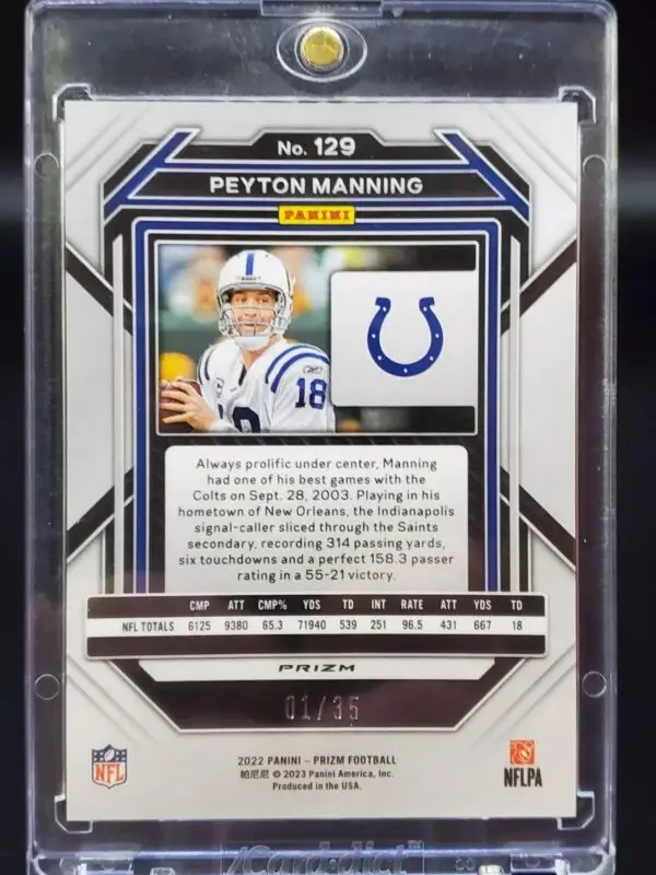 Peyton Manning 2023 Panini Prizm Red Shimmer 01/35 Indianapolis Colts 129 - Image 2