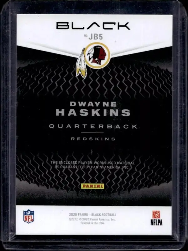 Dwayne Haskins 2020 Panini Black Jet Black Relic Gold /10 Washington Redskins - Image 2