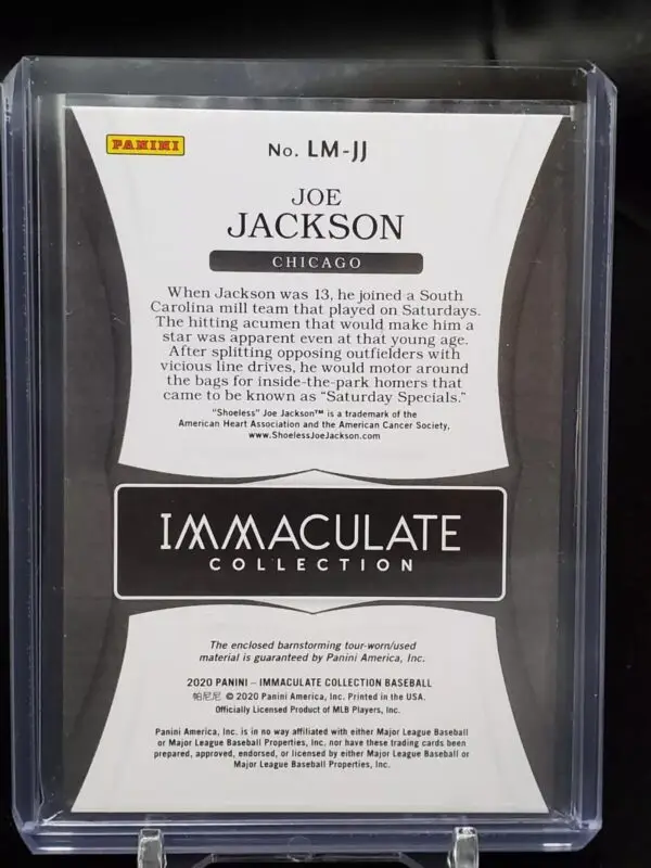 Joe Jackson 2020 Panini Immaculate Legends Bat Relic /10 Chicago White Sox LM-JJ - Image 2